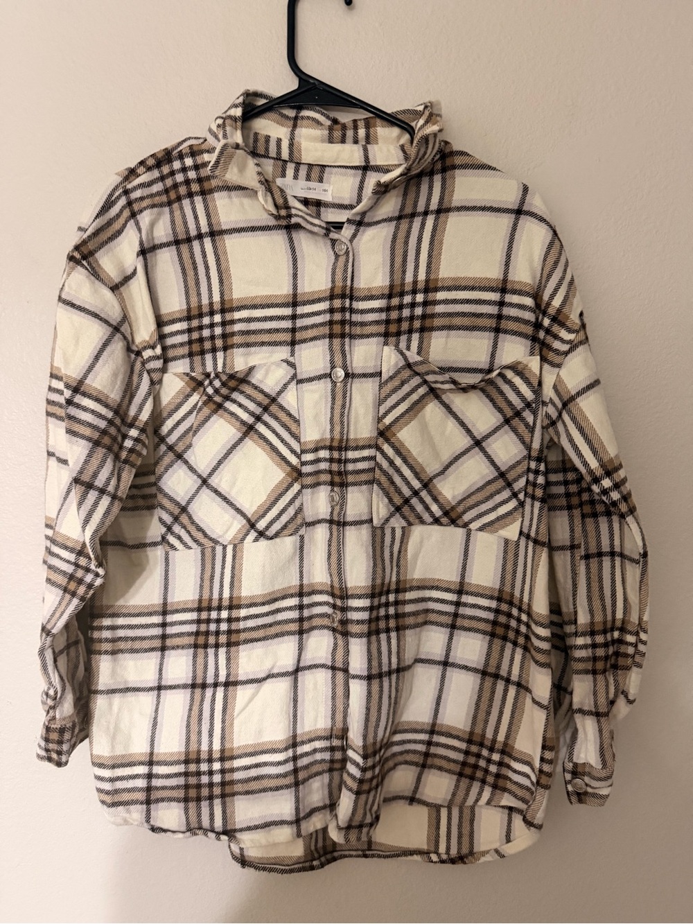 Zara Cream, Brown & Black Plaid Button-Down Shirt